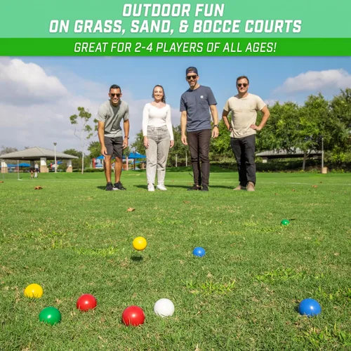Miniatura 3 de GoSports Mini juego de bochas de tamaño de viaje con 8 bolas, palino, bolsa de mano y cuerda de medición, elige tu