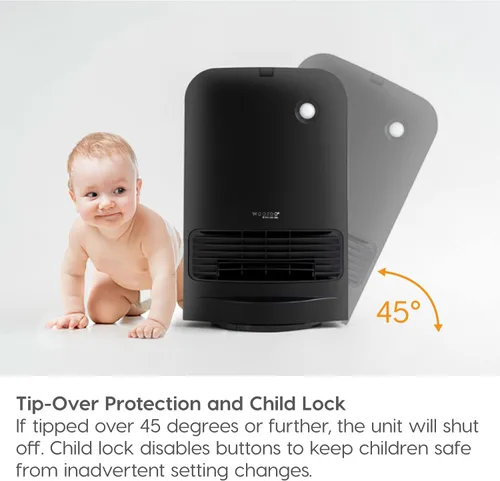 Miniatura 8 de IRIS USA WOOZOO - Calentador portátil oscilante de 1500 vatios con sensor de movimiento, ventilador de cerámica espacial para escritorio
