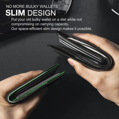 Miniatura 3 de GSOIAX Billetera delgada para hombre minimalista de cuero genuino fibra de carbono con bloqueo RFID de cuero vacuno plegable con caja de regalo