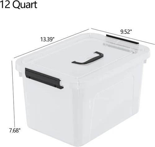Miniatura 3 de Quickquick - Contenedor de plástico transparente de 12 cuartos de galón con asa, 4 paquetes Contenedores organizadores de plástico con tapas