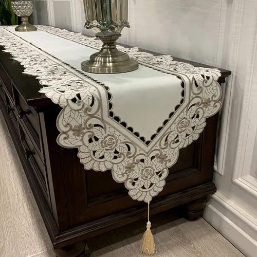 Miniatura 9 de Camino de mesa bordado con flores, cubierta de mesa de té de diseño moderno y elegante, mantel de poliéster para restaurante, cocina, comedor, boda