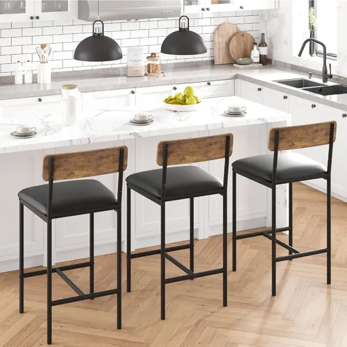 Miniatura 3 de Amyove Juego de 2 taburetes de bar, sillas de bar tapizadas con respaldo, taburetes de cocina de 25.5 pulgadas con reposapiés, cojín grueso, Marrón