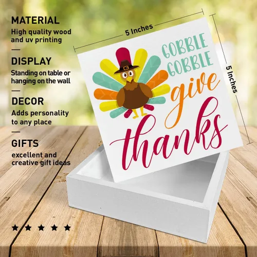 Miniatura 2 de Decoración de mesa de madera de Acción de Gracias, decoración de mesa de otoño con texto en inglés "Gobble Give Thanks", decoración de mesa de otoño