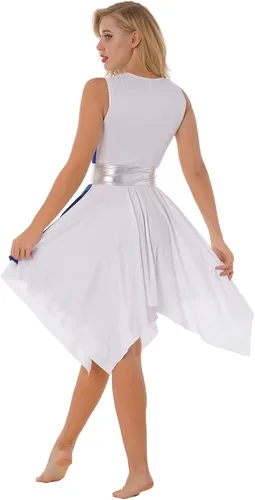 Miniatura 112 de easyforever Vestido de baile sin mangas con bloques de color para mujer, alabanza litúrgica, ropa de baile lírico, vestido de bata de adoración