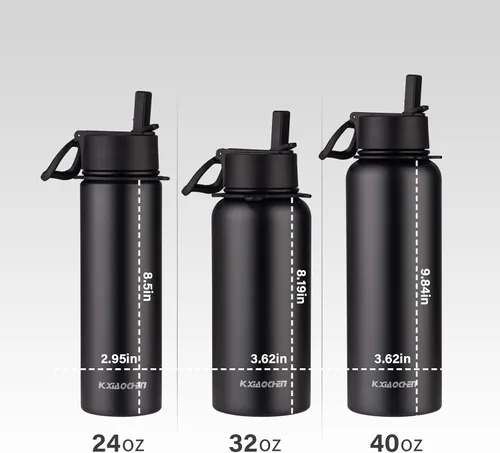 Miniatura 5 de KXIAOCHEN Botella de agua aislada, botella de agua de acero inoxidable, 2 tapas (con pajilla y tapa con asa), botellas de agua metálicas de boca