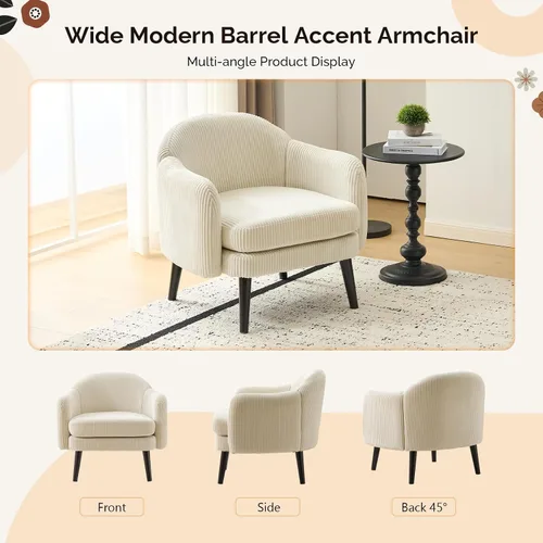 Miniatura 6 de VINGLI Sillón de Acento Moderno Tipo Barril de 30.3" de Ancho con Reposabrazos Track, Patas de Madera Sólida, Cómoda Silla Club Tapizada, Sofá