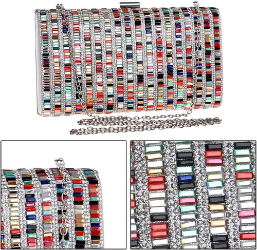 Miniatura 5 de Santimon Bolso de mano de noche para mujer cadena de vestir bolsa de cristal con cuentas de boda