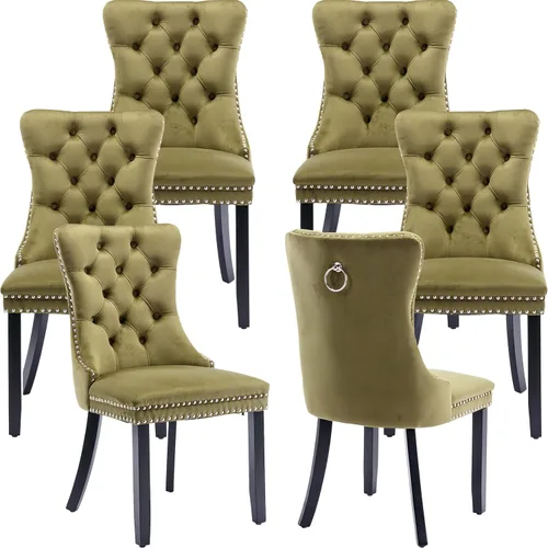 Miniatura 70 de ODUSE-DAILY - Juego de 4 sillas de cocina y comedor de terciopelo beige, tapizadas en tela, respaldo alto con alas, anilla metálica, estructura