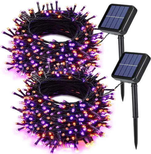 Miniatura 17 de Joomer Luces solares de Navidad para exteriores, paquete de 2 unidades en total de 144 pies, 400 LED, 8 modos, impermeables, luces solares de Blanco