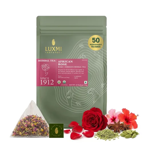 Miniatura 10 de Luxmi Estates African Rose - Té de rosa orgánico de hibisco (25 bolsas de té), sin cafeína, para desintoxicación, limpieza y digestión, con té