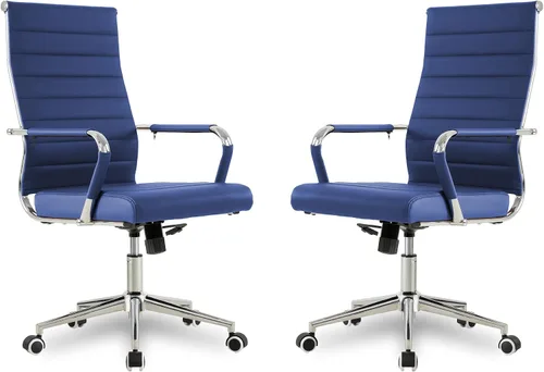 Miniatura 30 de Okeysen Office Desk Chair, Ergonomic Leather Modern Conference Room Chairs, Executive Ribbed Height Adjustable Swivel Rolling Chair for Home Office