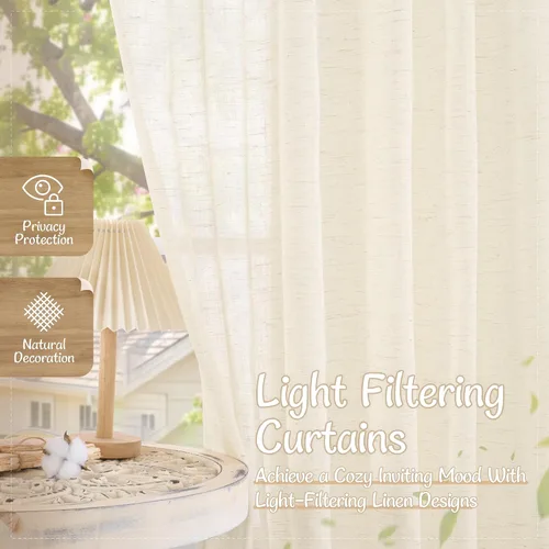 Miniatura 4 de LAMIT Cortinas de lino beige de 30 pulgadas de largo para ventanas pequeñas, cortinas semitransparentes filtrantes de luz, pestaña trasera