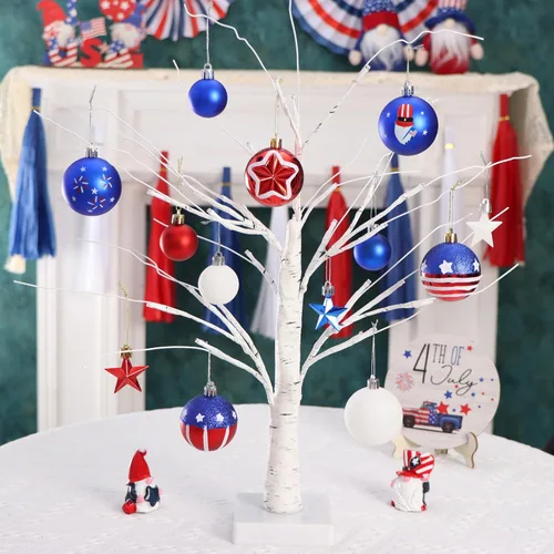 Miniatura 3 de 100pcs 4th of July Tree Ornaments and Decorations Patriotic Ornaments for Independence Day Shatterproof Hanging Red White and Blue Ball Star