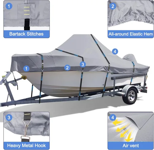 Miniatura 5 de 900D - Funda para botes con consola central, con correas de hebillas metálicas completas a prueba de viento, resistente para botes con consola