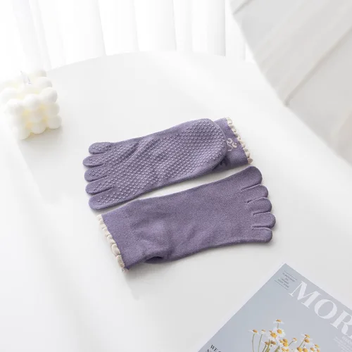 Miniatura 41 de Calcetines de yoga con dedos de pilates con empuñaduras para mujer, antideslizantes, acolchados, florales, calcetines tobilleros para baile de ballet