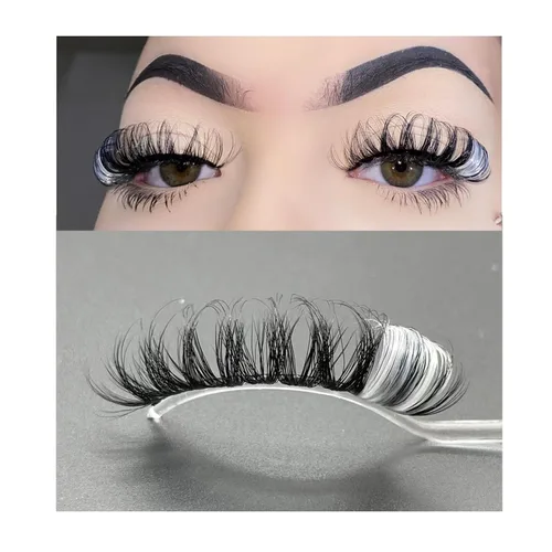 Miniatura 7 de Pestañas postizas negras y rosas con purpurina de color, 1 par de pestañas para mujer, pestañas postizas con reflejos en el extremo, tira