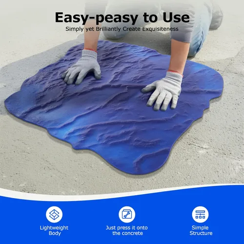 Miniatura 3 de Tapete para sello de hormigón de 35.43 x 34.25 pulgadas, molde de poliuretano con textura de piedra sin costuras para patio, entrada, patrón Azul