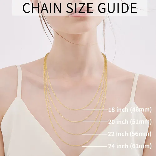 Miniatura 3 de Jewlpire Collar de cadena de plata de ley 925 maciza de 18 quilates para mujeres y niñas, cadena de cuerda de 0.069 pulgadas, cadena italiana