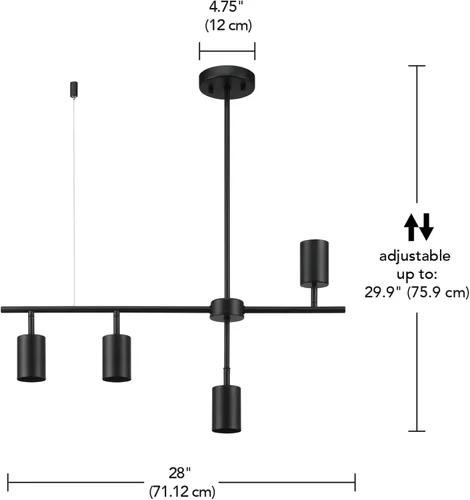 Miniatura 2 de GLOBE Electric 64000048 Iluminación de riel de altura ajustable de 4 luces, negro mate, pantallas pivotantes, iluminación para cocina, baño