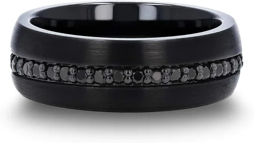 Miniatura 3 de Valiant Tungsten Ring Black Tungsten Comfort Fit Wedding Band RIng with Genuine Black Sapphires - 8mm