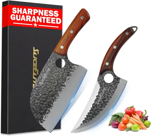 Miniatura 11 de SliceElite Cuchillo de carnicero profesional forjado a mano (juego de cuchillos de carnicero de 3 piezas con asas de madera de arena)