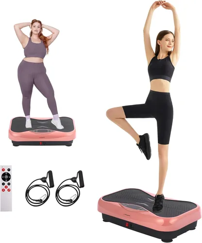 Whole Body Vibration Plate Exercise Machine – Power Vibrating Plate for Lymphatic Drainage Weight Loss, Shake Plate Exercise Platform with Touch Rosa