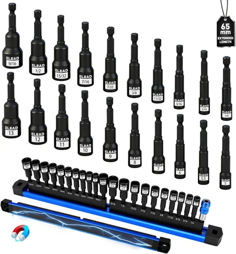 Miniatura 14 de Juego de 16 piezas de enchufe de impacto de broca hexagonal SAE - Juego de enchufe Allen de acero S2 premium de 5/64"-9/16" con adaptadores