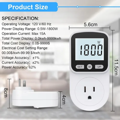 Miniatura 7 de Medidor de vatios mejorado, medidor de potencia, monitor de energía para el hogar, monitor de uso eléctrico, medidor de voltaje de energía