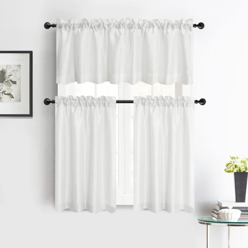 Juego de cenefas de cortinas de cocina de seda sintética de 36 pulgadas de largo, cortinas escalonadas, cortinas tipo café, cenefas con bolsillo