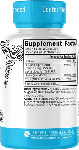 Miniatura 2 de Nutri R Ácido alfa lipoico 600mg Cápsulas - Ácido lipoico R estabilizado con biotina - Forma activa de R-ALA - Dosis clínica de 600 mg - Potente