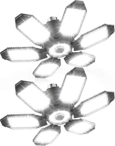 Miniatura 13 de Bombilla LED para garaje AYSEMO de 15000 lm - Luces LED de techo ajustables en 360° con 6+1 paneles deformables, 6500 K de luz diurna, base