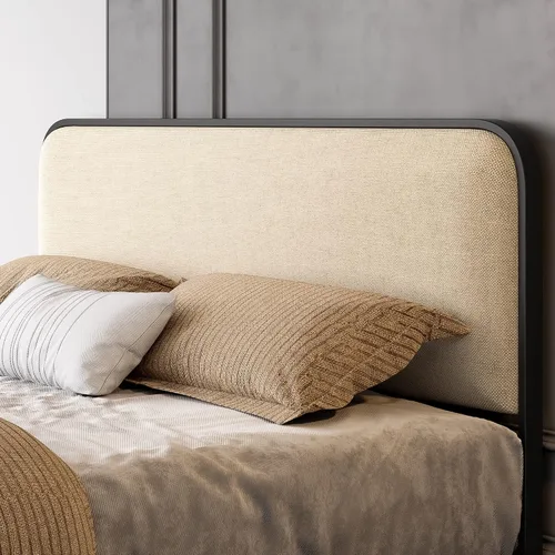 Miniatura 4 de SHA CERLIN Estructura de cama de plataforma de tamaño queen de metal con cabecero y pie de cama tapizados curvos, amplio espacio de almacenamiento