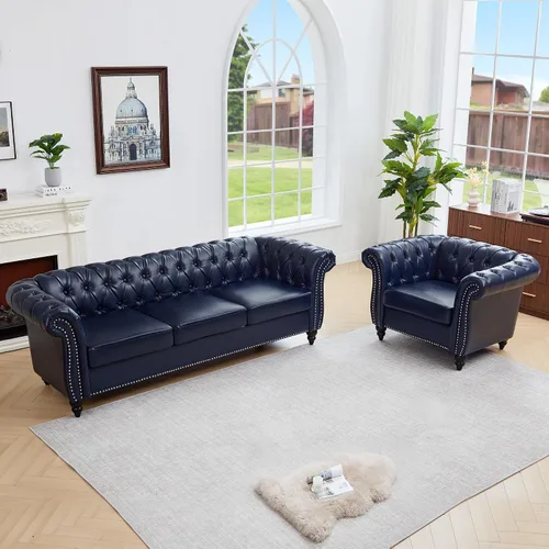 Miniatura 24 de QHITTY Juego de 2 piezas para sala de estar, Sofá Seccional Chesterfield Silla Contemporáneo Tapizado de Terciopelo Loveseat Juego de Sofás