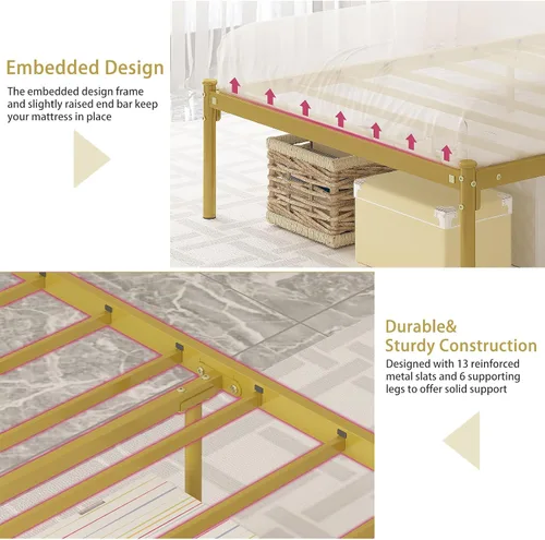 Miniatura 6 de Merronix Marcos de cama individuales para niños, cama de tamaño individual con cabecero en forma de corona, fácil montaje, no necesita somier