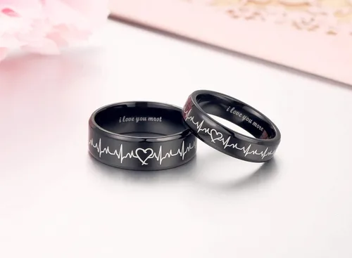 Miniatura 3 de Global Jewelry Anillos de latido de corazón para parejas I Love You More I Love You Most a juego de anillos de promesa para él y ella con caja