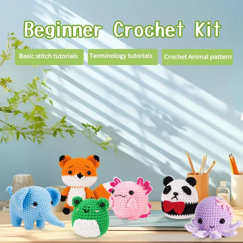 Miniatura 5 de Gerute Kit de ganchillo de 6 piezas para principiantes, kit de ganchillo de animales con video tutorial paso a paso, kit de ganchillo