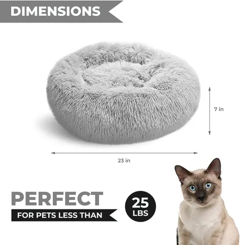 Miniatura 2 de Whiskers & Friends Camas para gatos de interior, cama mullida y calmante para gatos con forma de dona, cama para perros pequeños lavable, camas Gris
