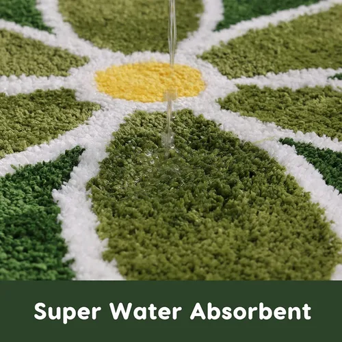 Miniatura 4 de TRUEDAYS Alfombra de baño de flores verdes para suelo de baño, pequeña alfombra de baño antideslizante de absorción de agua, alfombra de baño ultra