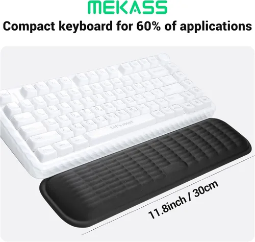 Miniatura 6 de MEKASS Reposamuñecas para teclado para teclado compacto del 60%, soporte ergonómico de espuma viscoelástica suave para muñeca con base Negro