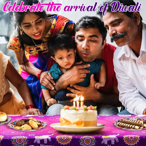 Miniatura 7 de Peryiter Happy Diwali Mantel desechable, mantel de plástico para mesas rectangulares, mantel Diwali para decoración de fiesta, celebración de luz
