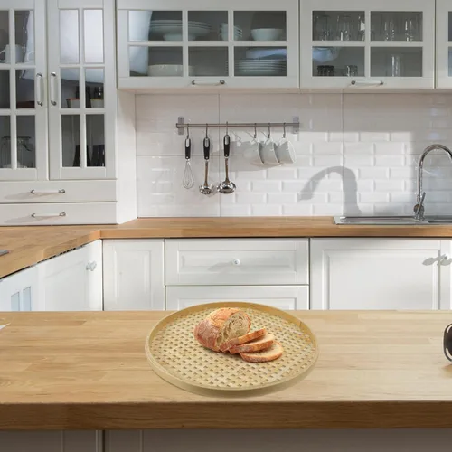 Miniatura 9 de BESTonZON Cesta de tejido para múltiples usos, tamiz natural hecho a mano para almacenamiento de alimentos, aperitivos y artículos diversos para 30cm