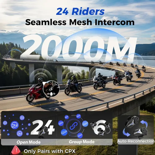 Miniatura 2 de Moman Intercomunicador para motocicleta, sistemas de comunicación de intercomunicación de grupo, FM, estéreo de alta fidelidad, cancelación de ruido