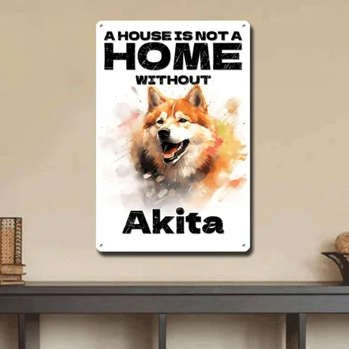 Miniatura 4 de Letrero de metal de hojalata vintage con diseño de perro, arte de pared con texto en inglés "A House is Not A Home Without Akita Outhouse