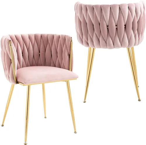 Miniatura 22 de Nrizc Juego de 2 sillas de comedor de terciopelo, sillas de comedor tapizadas tejidas con patas de metal dorado, sillas decorativas modernas
