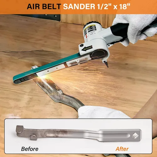 Miniatura 3 de Lijadora de banda de aire de 1/2" x 18" - Lijadora manual mini para todos los ángulos con 3 bandas (36/40/60#) Herramienta neumática industrial