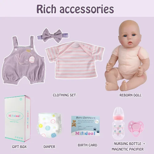 Miniatura 5 de Milidool Muñecas Reborn de bebé realistas para niñas - Muñecas de bebé recién nacidas de 18 pulgadas, cuerpo suave con peso y juguete