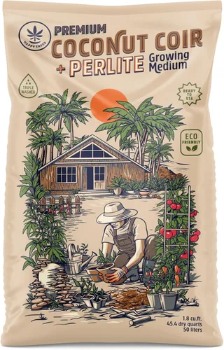Happy Trees Medio de Cultivo de Fibra de Coco y Perlita, Mezcla para Macetas, Inicio de Semillas, Calidad Premium Triple Lavado para Baja Sal/EC,