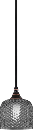 Miniatura 228 de Toltec Lighting Tallo Colgado Mini colgante, acabado de cobre negro, 3.5" cuadrado humo burbuja vidrio