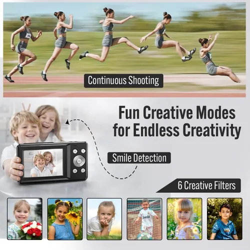 Miniatura 3 de Cámara digital 4K de 48MP para adolescentes con enfoque automático y pantalla dual para selfies – Zoom 18X, luz de relleno incorporada, cámara
