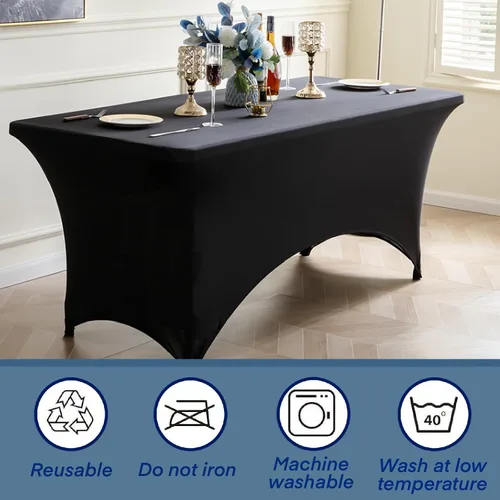 Miniatura 5 de Fundas de Mesa de Spandex Negro para Mesas de 6 Pies - Protector de Mantel Rectangular Universal Ajustado Elástico de 6 Pies, Lavable y Resistente a